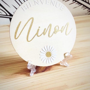 Cartes étapes "Bienvenue" - Cartes étapes en bois marguerites pour bébé - Cartes étapes de bienvenue pour bébé personnalisée avec prénom