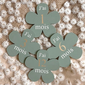 Cartes étapes pour bébé première année - Cartes étapes en bois florales pour bébé - Cartes étapes de 1 à 12 mois -
