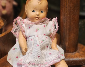 Muñeca de composición vintage, muñeca bebé, mini