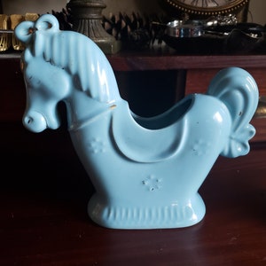 Vintage Horse Planter, Nursery Planter, Baby Boy's Room, Nursery Decor, Rocking Horse, Blue Horse