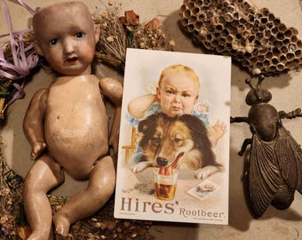 Antique Trade Card, Hirees' Rootbeer, Child, Dog, Collie, Ephemera, Whimsical
