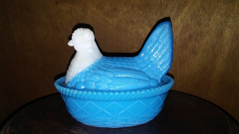 Amber Vintage Hen on Nest Collectible Glass Covered Glass Dish Blue Milk Glass Westmoreland