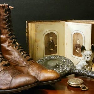 Antique Victorian Lace Up Boots, Granny Boots, Leather
