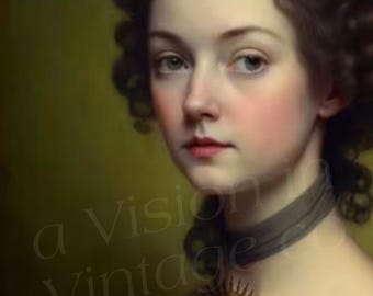 Victorian Woman Portrait Art Print: Sacred Heart Necklace, Dark Academia, Dark Aesthetic, Gothic