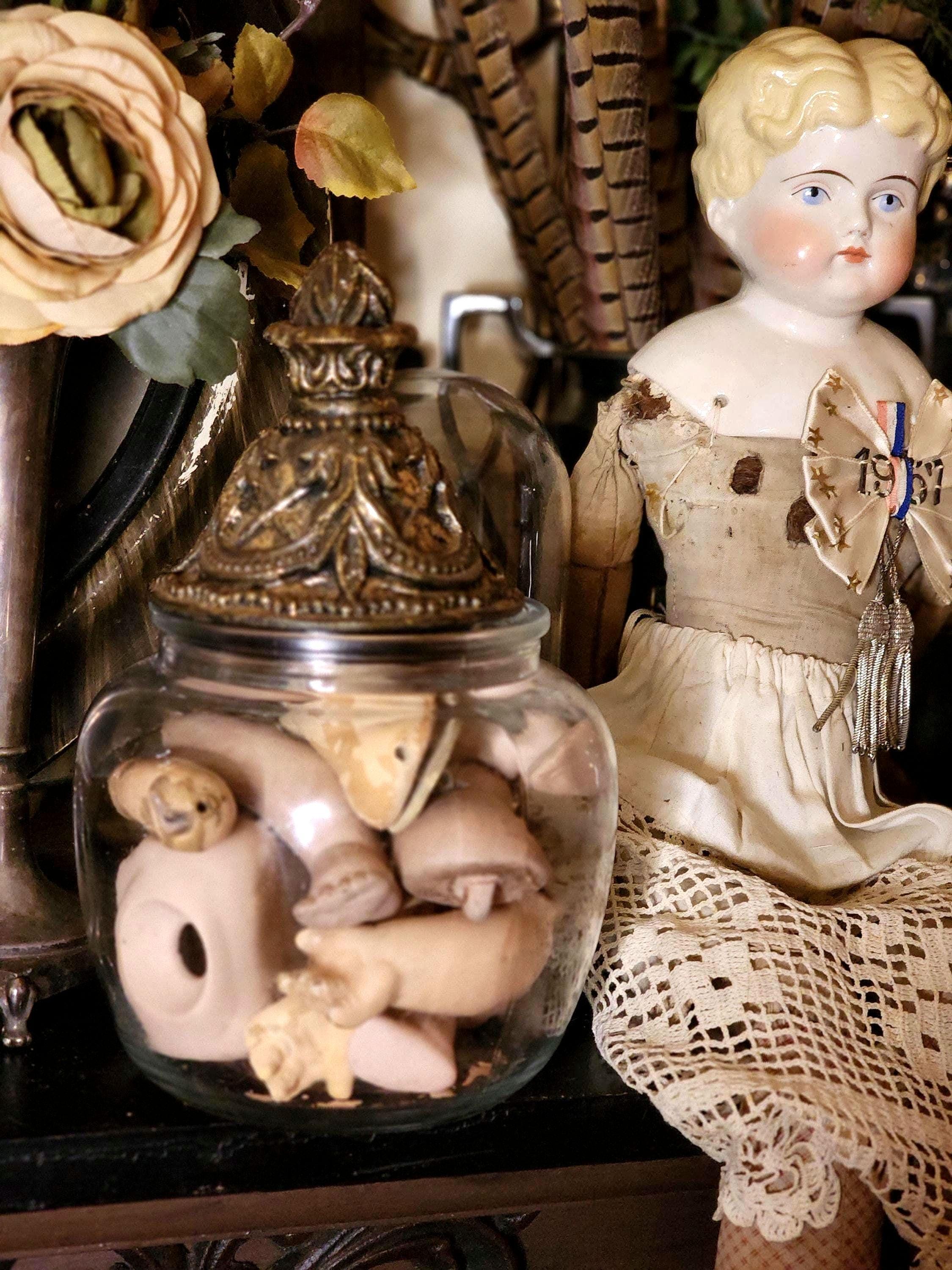 Jar of Doll Parts, Composition, Antique, Vintage, Doll