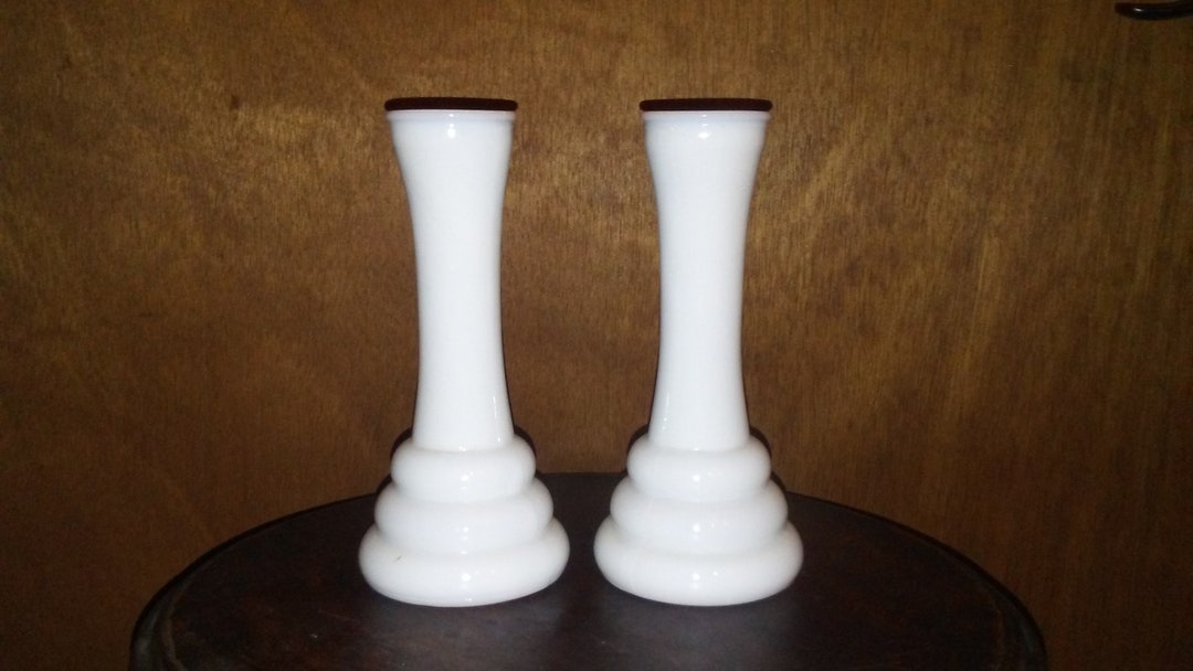 2 Vintage Beehive Milk Glass Vases, Randall, Milk Glass Vase, French