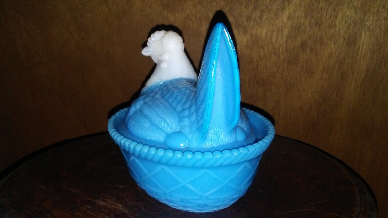 Amber Vintage Hen on Nest Collectible Glass Covered Glass Dish Blue Milk Glass Westmoreland
