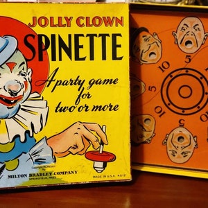 Vintage Board Game, Spinette, Circus, Clown, Milton Bradley, 1930's