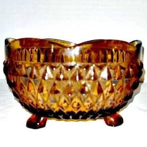 Vintage Candy Dish, Amber, Heavy Glass Trinket Dish, Glass Dish, Diamond Point, Press Glass, Indiana Glass Company, Cauldron