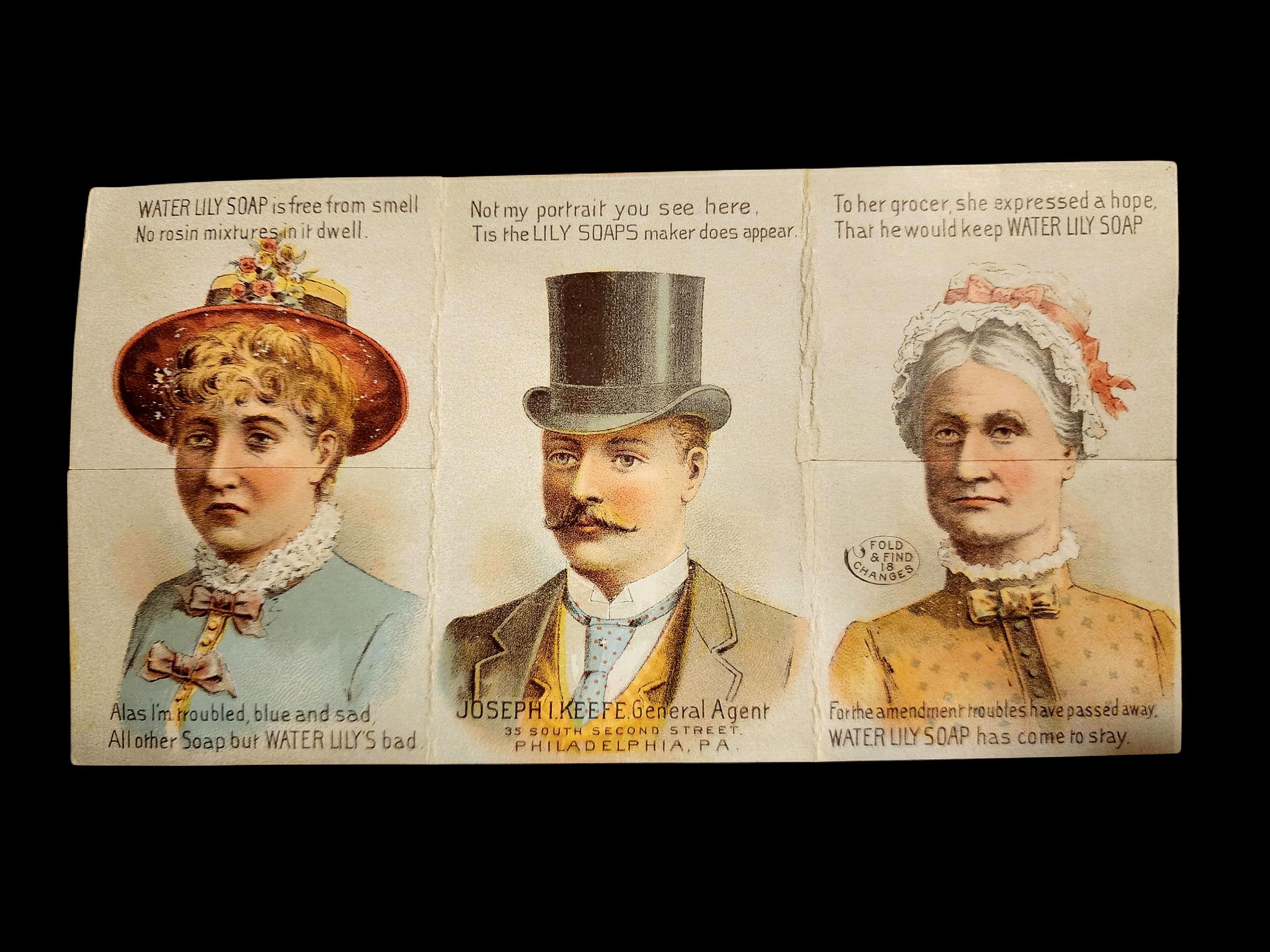 Antique Trade Card, Water Lily Soap, Multiple Characters