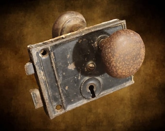 Antique Door Lock Set , Cast Iron, Victorian, 19th Century, Restoration Hardware