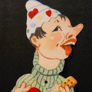 Vintage Large Mechanical Valentine Card, Mechanical Valentines, 1950&#39;s, Ephemera,  Clown
