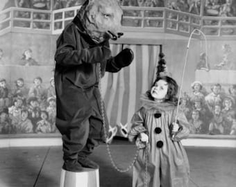 1900's Circus Photo, Reprint, Halloween Costume, Clown, Black and White Photo, Vintage Clown, Bear