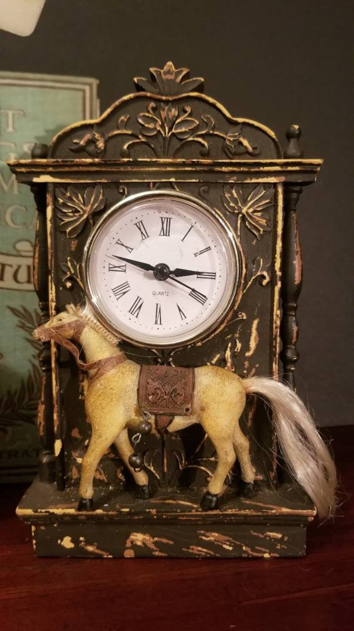 Vintage Horse Clock Equestrian Whimsical Desk Clock Etsy
