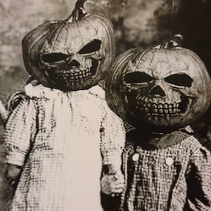 Creepy 1900&#39;s Halloween Photo Reprint, Children in Costume, Pumpkin Children, Victorian Children