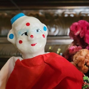 Vintage Paper Mache Clown Puppet, Hand Puppet, Marionette, Circus Doll, Creepy Clown, Puppet, Ventriloquist