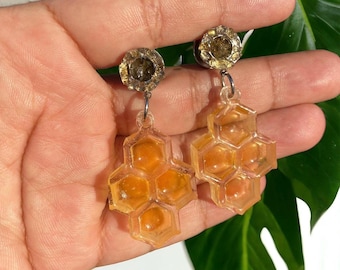 Hand Crushed Citrine X Dangly Honeycomb Tunnel Plugs  - Made to Order