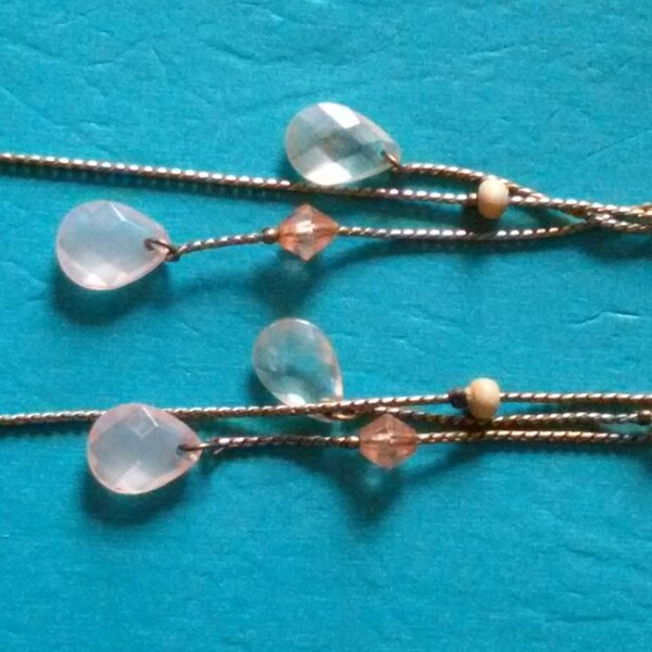 Peach Lucite Link Necklace & Faceted Drop Earrings Set