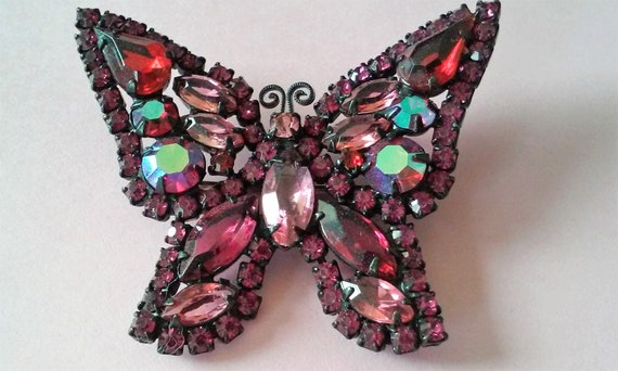 Vintage Weiss Rhinestone Butterfly Brooch Pink Rhi