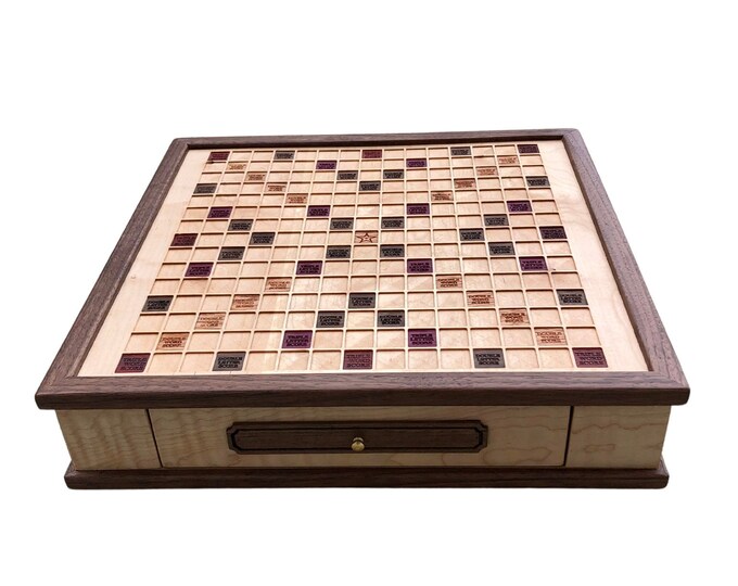Wood Word Board Game RAISED SIDE PANELS, Walnut Frame, Raised Grid