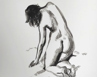 Nu de dos, encre de chine sur papier