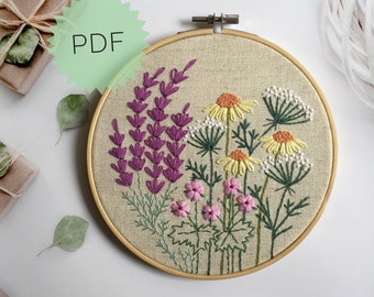 Botanical Embroidery Pattern 5", DIY Wildflowers Embroidery, Digital download Floral Embroidery Hoop Art, PDF Pattern  For Hand Embroidery