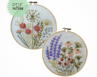 Wild meadow embroidery patterns collection, Do it yourself set of wildflowers designs, Embroidered fall wall art, Cute PDF patterns 5”