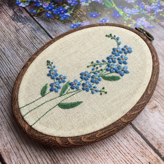 楕円形の花柄刺繍パターン、ワスレナグサとデイジーの2種セット、PDF