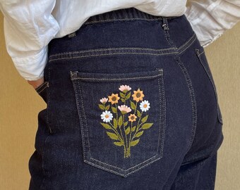 美品　ピンクハウヴィンテージデニム　花刺繍 花柄刺繍ワイドデニム(S BLUE): パンツ｜PMbox P&M OFFICIAL