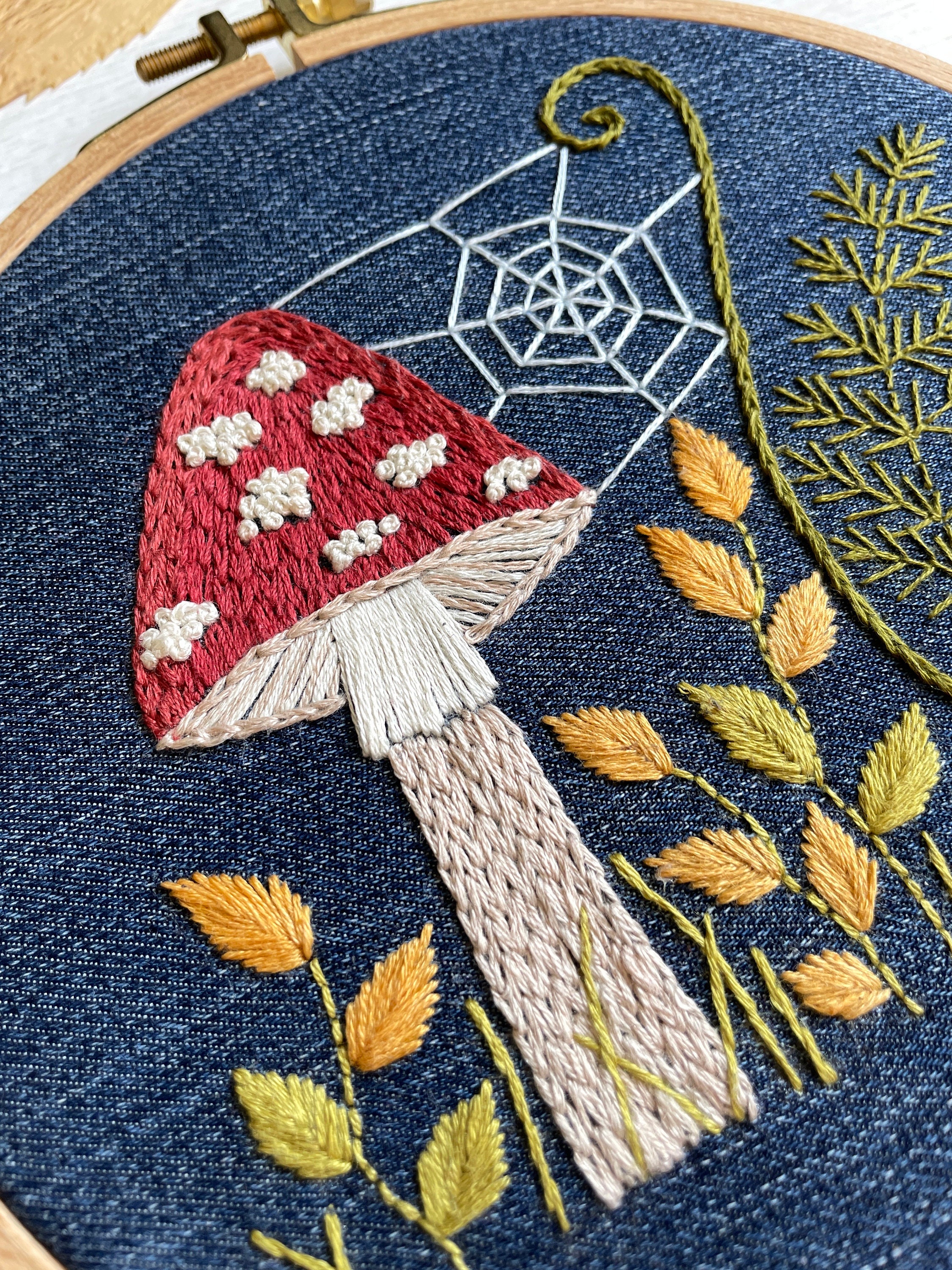 Bundle Mushroom Embroidery PDF Pattern on Denim, Designs Set, Zero Bundle Mushroom Embroidery PDF Pattern on Denim, Designs Set, Zero