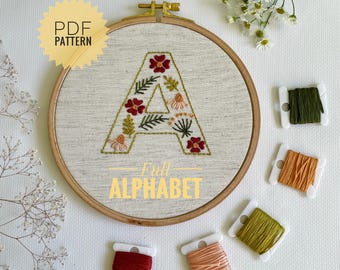 Floral alphabet hand embroidery pattern, Wildflowers monogram embroidery design, DIY craft letters