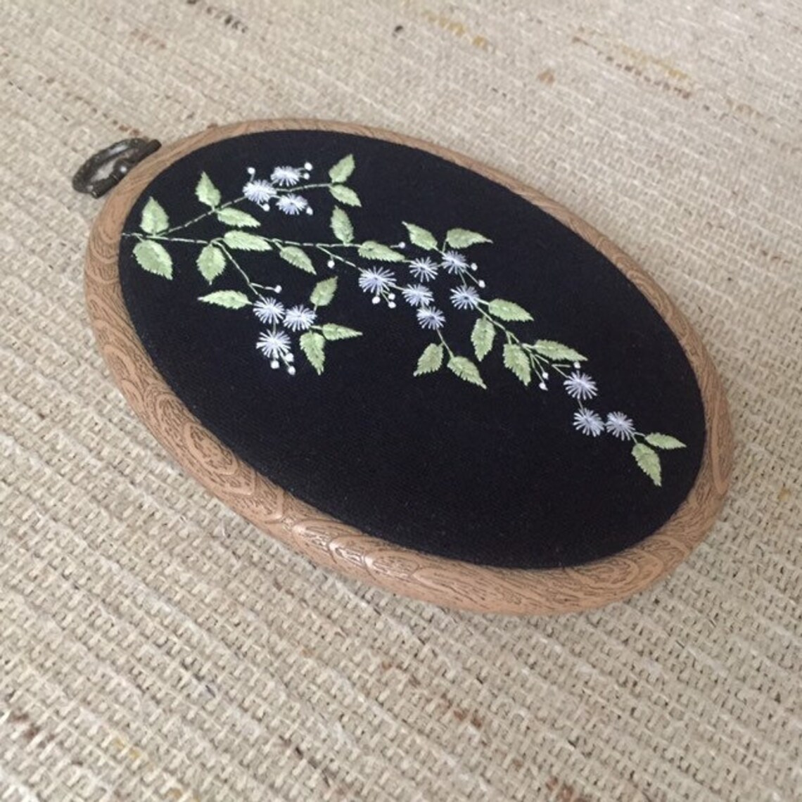 Botanical Floral Leaf Embroidery Hoop Art Midnight Garden Etsy