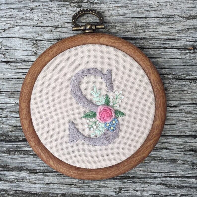 Hand embroidered floral monogram letter s embroidery hoop  etsy