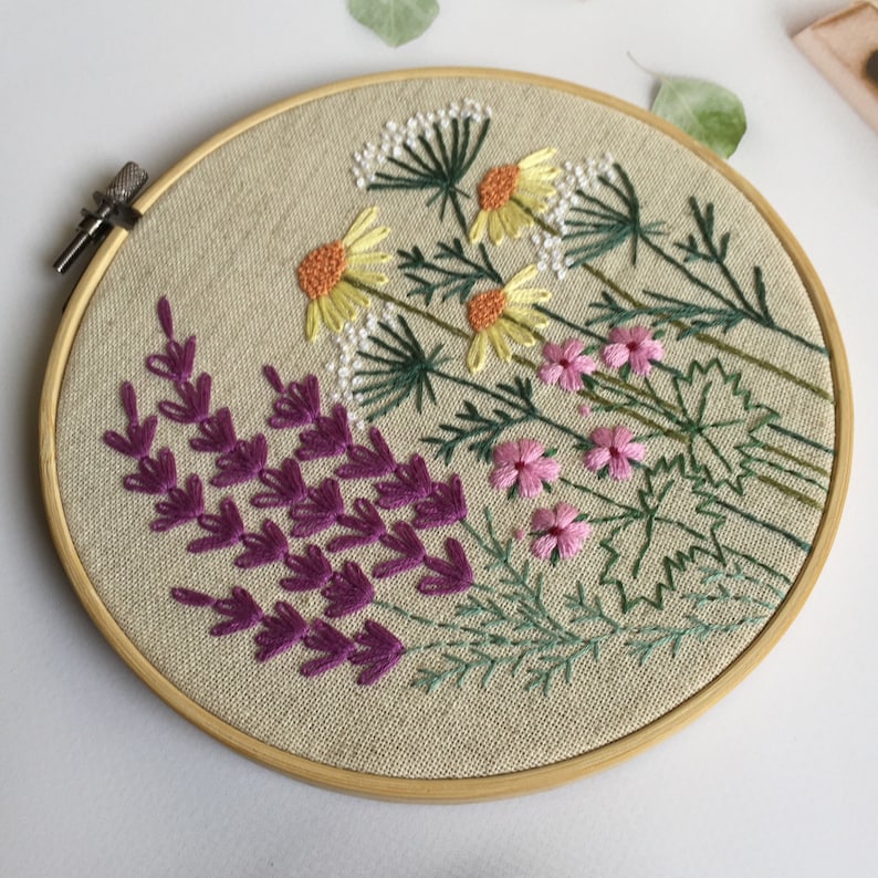 Botanical Embroidery Pattern 5, DIY Wildflowers Embroidery, Digital download Floral Embroidery Hoop Art, PDF Pattern For Hand Embroidery image 2