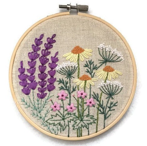 Botanical Hand Embroidery Designs Set, Wildflowers Embroidery Patterns 6  Instant Download, Do It Yourself Craft Projects 
