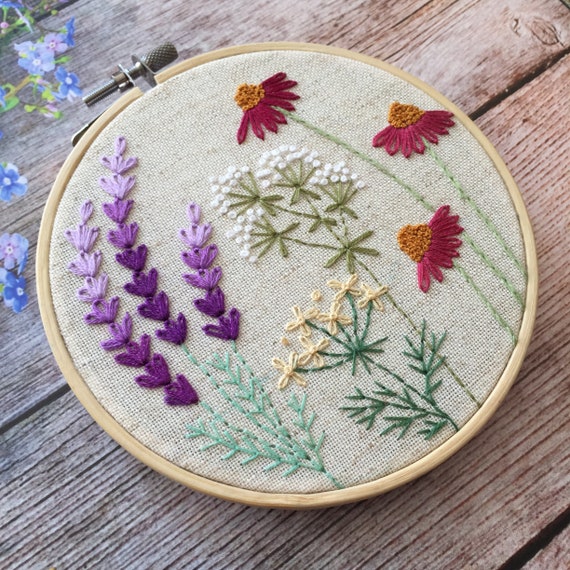 DIY Easy Flower on the Meadow, Botanical Hand Embroidery Pattern PDF, DIY  Hand Stitched Hoop Art 5, Digital Download Wildflowers Design 