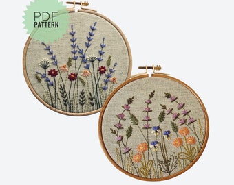 Botanical hand embroidery designs set, Wildflowers embroidery patterns 6” instant download, Do it yourself craft projects