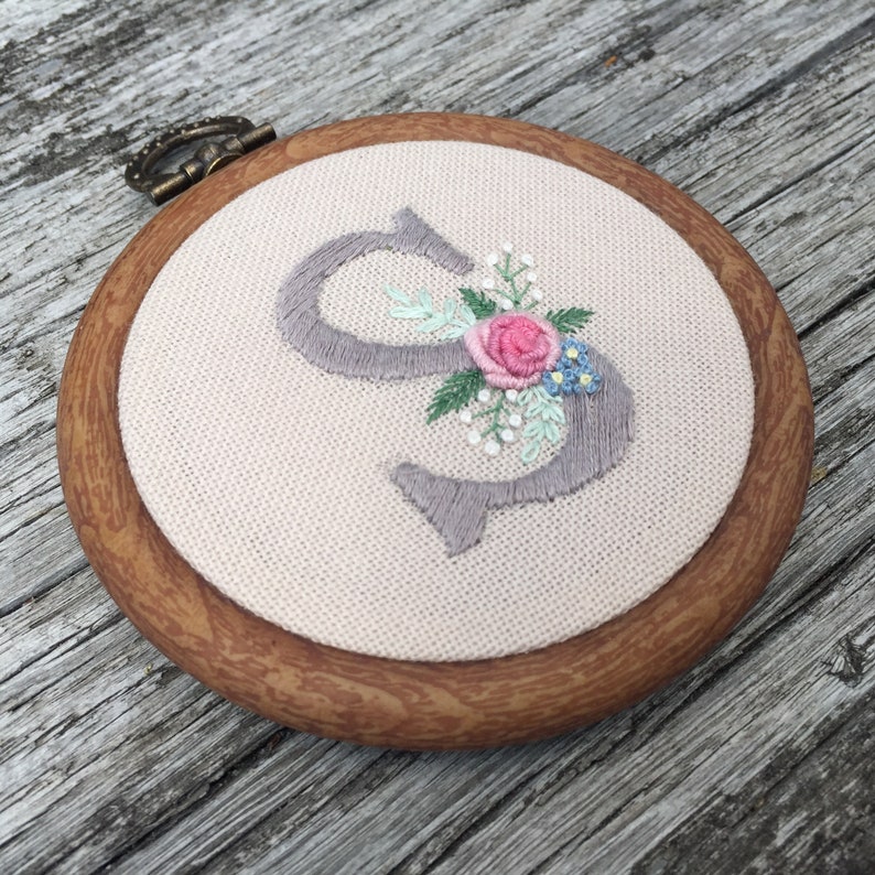 Hand Embroidered Floral Monogram Letter S Embroidery Hoop Etsy