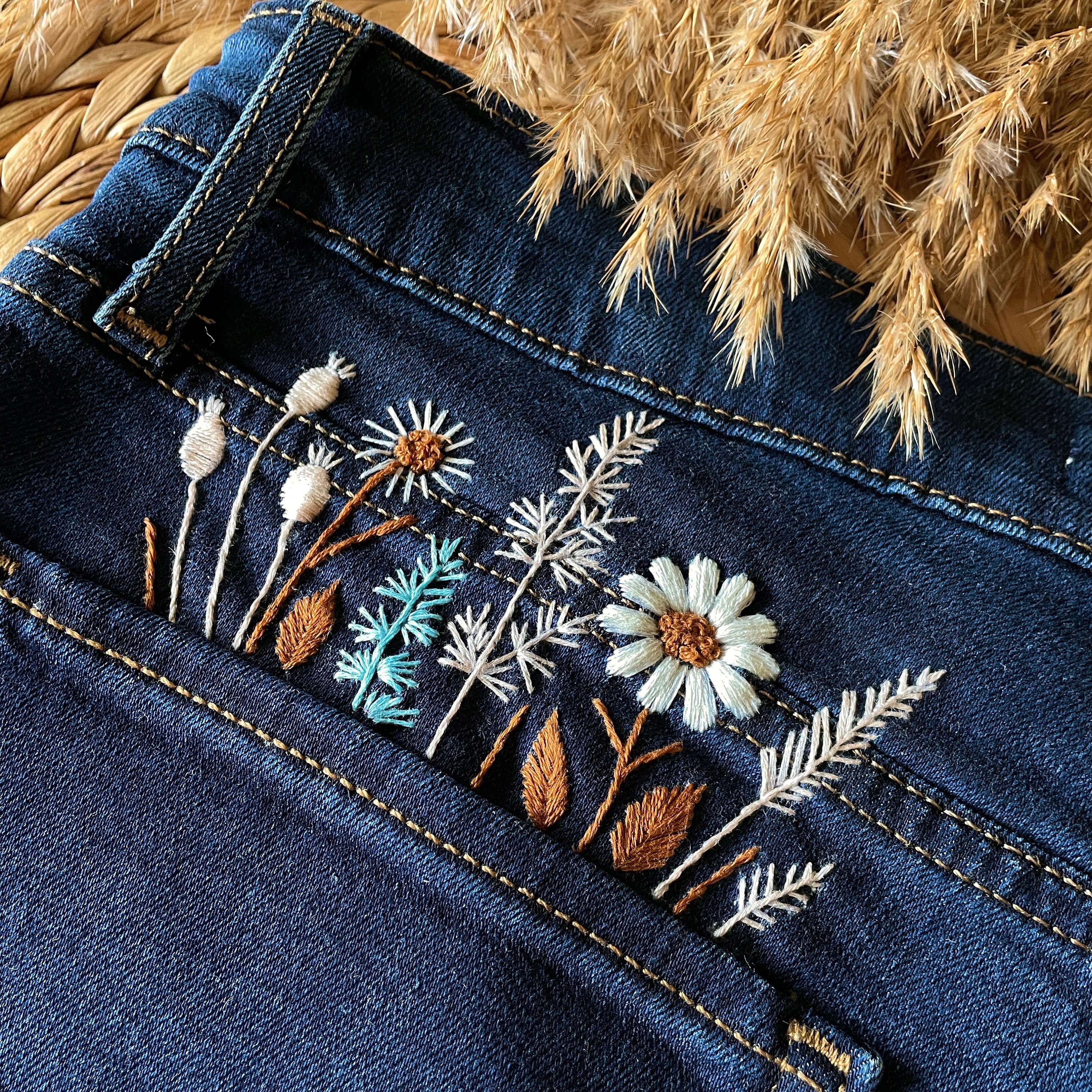 RRL　ジーンズ　ステッチ刺繍 スティックアンドステッチのジーンズ刺繍パターン、ボヘミアン風