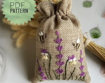 Floral Embroidery Pattern, Wildflowers Bumblebees Favor Bag PDF Download