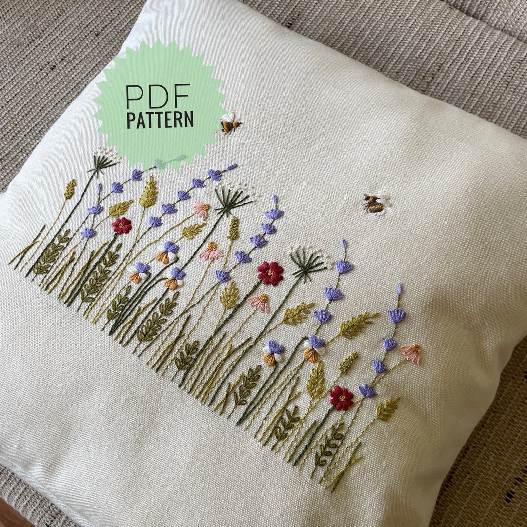 Floral Embroidery Pattern for Pillowcases, Linen Cushion Cover