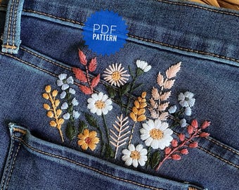 ショートパンツやジーンズのポケットにひまわりの刺繍、デニム用の手 ショートパンツやジーンズのポケットにひまわりの刺繍、デニム用の手