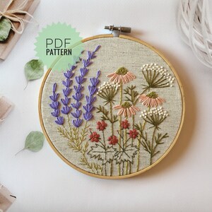 Wildflower embroidery PDF pattern 5", Autumn meadow floral hoop art
