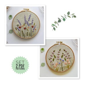 Botanical hand embroidery designs set, Wildflowers embroidery patterns bundle, Do it yourself craft projects instant download