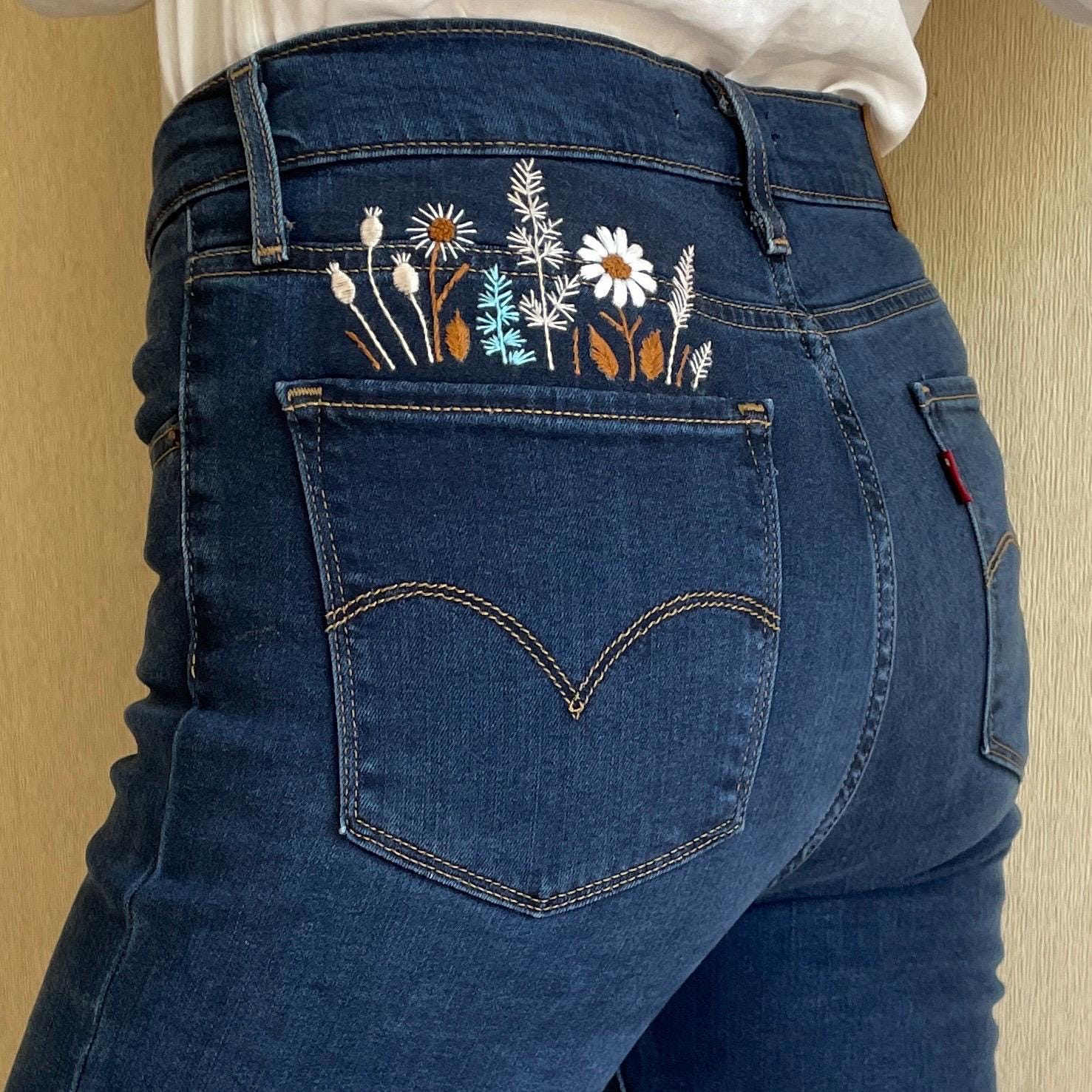 スティックアンドステッチのジーンズ刺繍パターン、ボヘミアン風