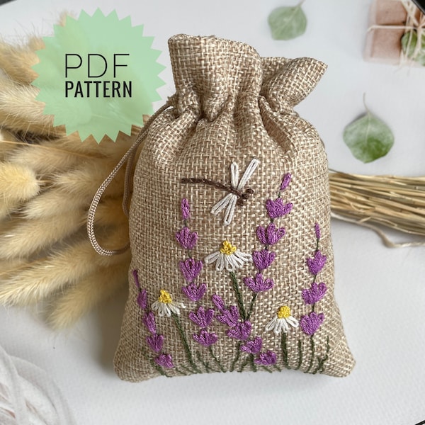 Small pouch design DIY hand embroidery, Wildflowers embroidery pattern for storage bag, Craft project idea, Embroidery Template