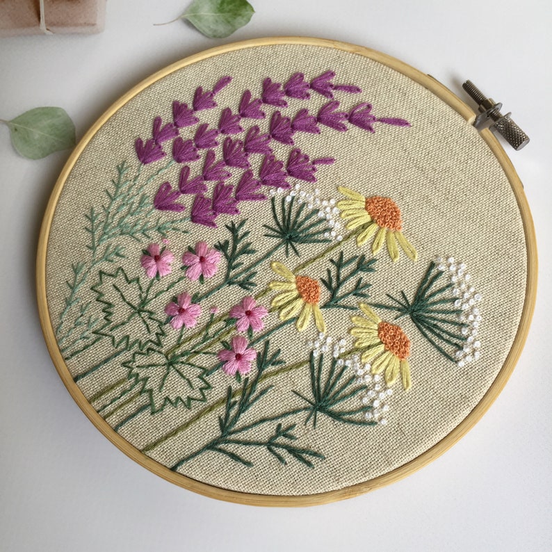 Botanical Embroidery Pattern 5, DIY Wildflowers Embroidery, Digital download Floral Embroidery Hoop Art, PDF Pattern For Hand Embroidery image 4