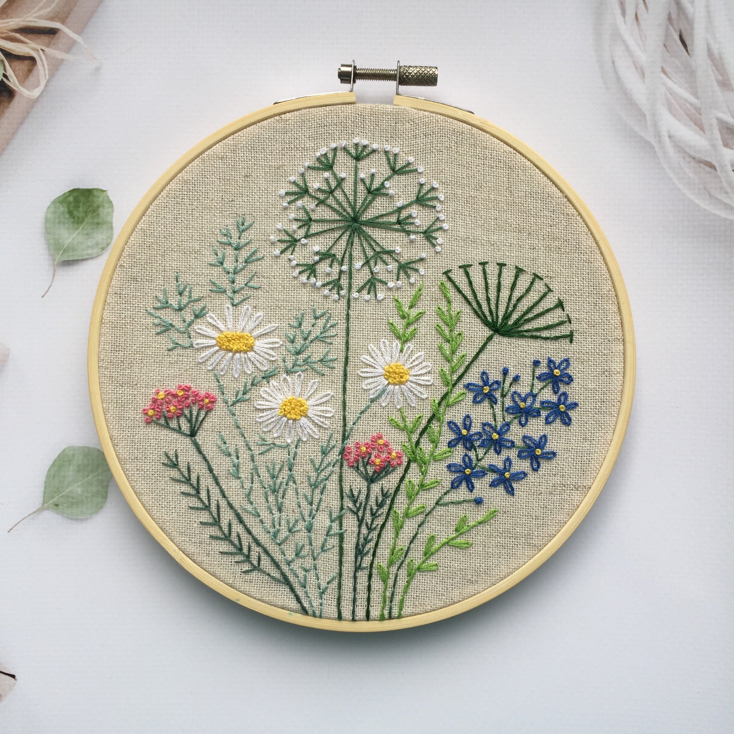 Creative Embroidery Flowers and Herbs Pattern 5, Needlepoint Floral Wall  Art PDF, DIY Round Botanical Design 
