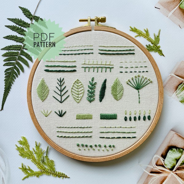 Basic embroidery stitches tutorial, Learn 13 beginner hand embroidery stitches, Digital PDF pattern