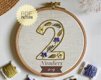 Handborduurpatroon met wilde bloemennummers, stapsgewijze handleiding, pdf-patroon